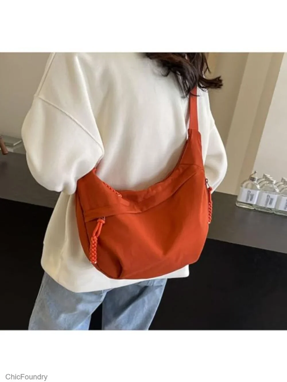 Nylon Crescent Crossbody Bag with Adjustable Strap Multi-Pocket Hobo Shoulder
